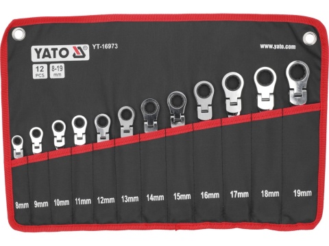 ZESTAW KLUCZY PŁASKO-OCZKOWYCH Z GRZECHOTKĄ I PRZEGUBEM YATO (12 el.)