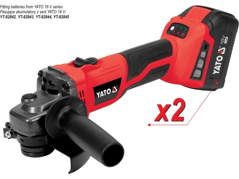 SZLIFIERKA KĄTOWA YATO 18V, 125 MM, 3000–8500 MIN⁻¹ – 2 x AKUMULATOR 4 AH