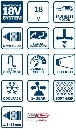 WIERTARKO-WKRĘTARKA AKUMULATOROWA UDAROWA BOSCH GSB 18V-50 18 V 50 Nm BRUSHLESS – BEZ AKUMULATORA