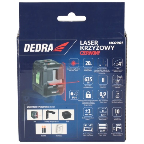 LASER KRZYŻOWY / POZIOMICA LASEROWA DEDRA MC0901 – CZERWONA WIĄZKA