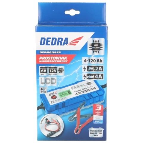 PROSTOWNIK MIKROPROCESOROWY DEDRA DEPM019LFP 6/12 V 4–120 Ah 70 W