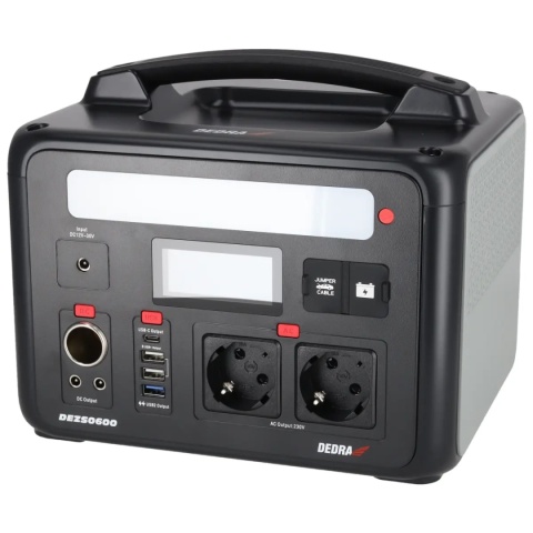 STACJA ZASILANIA DEDRA DEZS0600 600 W 640 Wh LiFePO₄ Z FUNKCJĄ ROZRUCHU 12 V