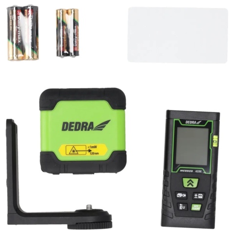 ZESTAW NARZĘDZI POMIAROWYCH: LASER KRZYŻOWY ZIELONY + DALMIERZ 40 m DEDRA MC0920