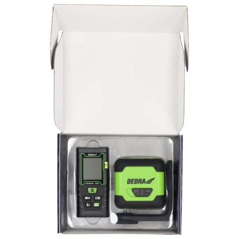 ZESTAW NARZĘDZI POMIAROWYCH: LASER KRZYŻOWY ZIELONY + DALMIERZ 40 m DEDRA MC0920