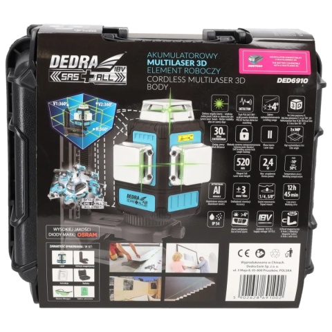 POZIOMICA LASEROWA 3D DEDRA SAS+ALL DED6910 ZIELONY LASER OSRAM – MULTILASER 3D - BEZ AKUMULATORA