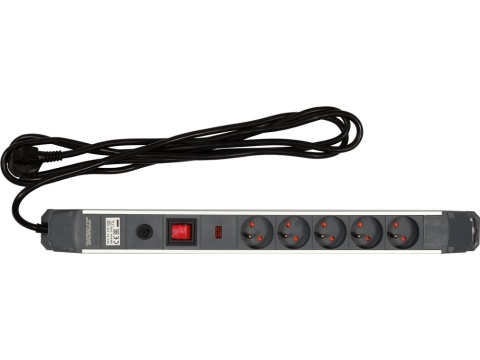 PRZEDŁUŻACZ LISTWA ZASILAJĄCA STHOR 5 GNIAZD – ALUMINIOWA, Z OCHRONĄ PRZECIWPRZEPIĘCIOWĄ I PRZECIĄŻENIOWĄ