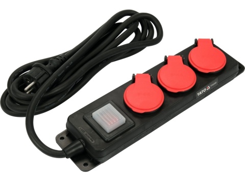 PRZEDŁUŻACZ LISTWA ZASILAJĄCA WARSZTATOWA YATO 3 × 1,5 mm² – 3 m – IP44, 3 GNIAZDA Z UZIEMIENIEM, WYŁĄCZNIK