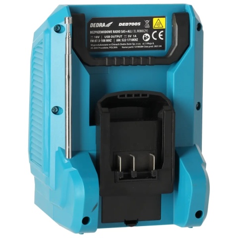 RADIO WARSZTATOWE AKUMULATOROWE DEDRA SAS+ALL DED7005 BLUETOOTH, USB - BEZ AKUMULATORA
