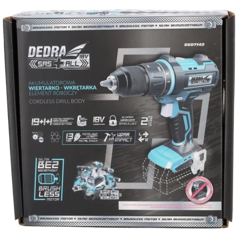 WIERTARKO-WKRĘTARKA AKUMULATOROWA DEDRA SAS+ALL DED7142 18V 50 Nm Z UDAREM BEZSZCZOTKOWA – BEZ AKUMULATORA
