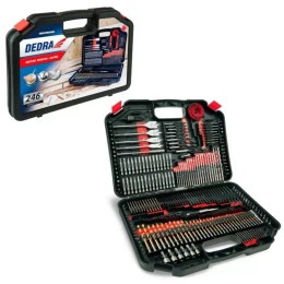 ZESTAW WIERTEŁ I BITÓW DEDRA 246 SZT. DO DREWNA METALU BETONU W WALIZCE