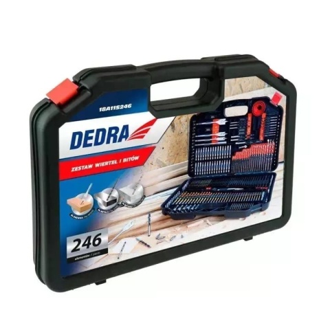 ZESTAW WIERTEŁ I BITÓW DEDRA 246 SZT. DO DREWNA METALU BETONU W WALIZCE