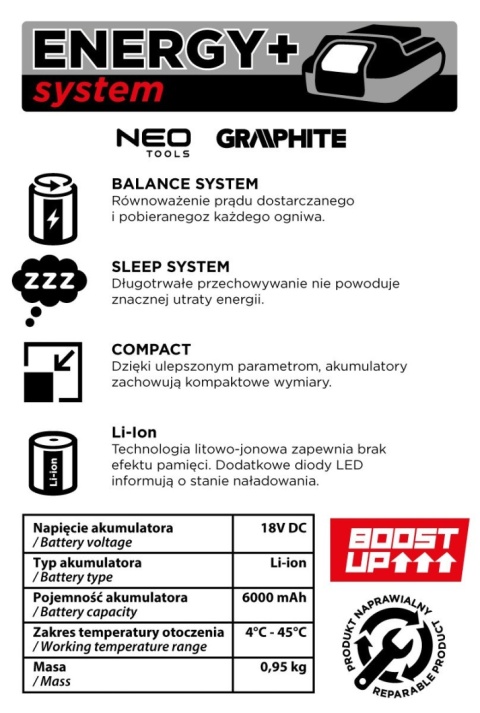 AKUMULATOR / BATERIA GRAPHITE ENERGY+ 18V LI-ION 6.0AH - 58G086-1