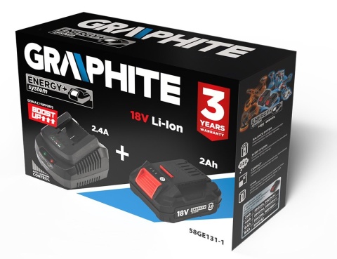 ZESTAW ENERGY+: AKUMULATOR 2AH Z ŁADOWARKĄ GRAPHITE - 58GE131-1