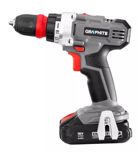 WIERTARKO-WKRĘTARKA GRAPHITE ENERGY+ 18V LI-ION, ZDEJMOWANY UCHWYT 10 MM, 2 x AKUMULATOR 2AH, ŁADOWARKA, WALIZKA - 58G022-SET2