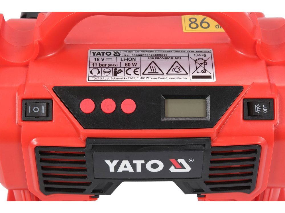 KOMPRESOR SAMOCHODOWY YATO 18V, 11 BAR, 12 L/MIN - BEZ AKUMULATORA - YT-23248 - obrazek 6