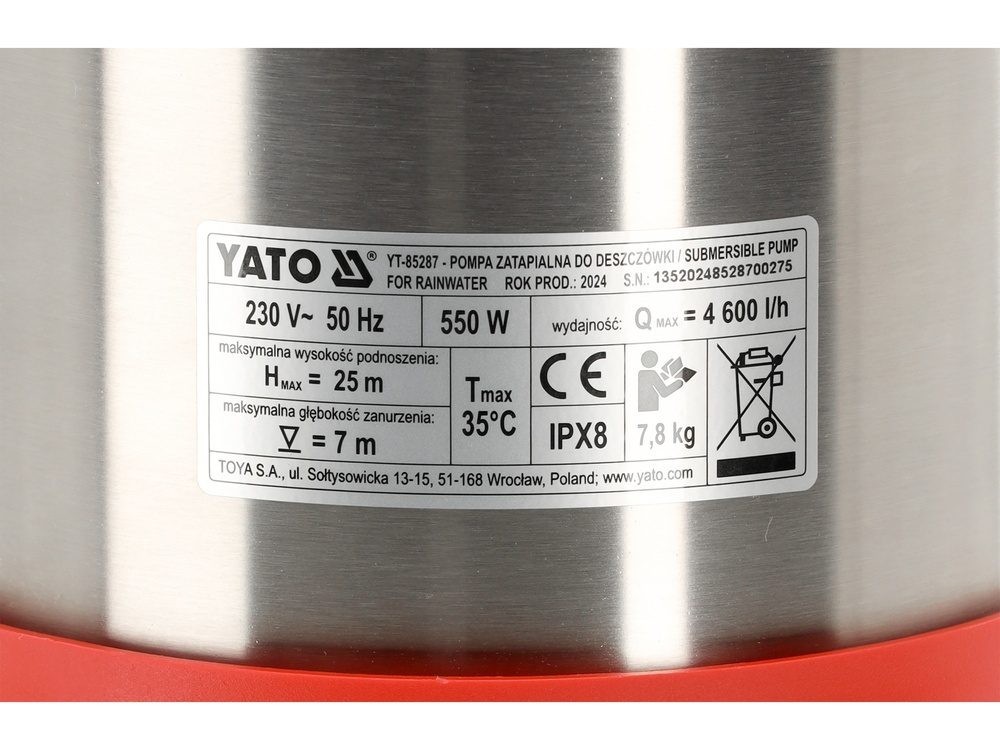POMPA DO DESZCZÓWKI MULTI INOX YATO 550W Z AUTOMATYCZNYM WYŁĄCZNIKIEM - YT-85287 - obrazek 11