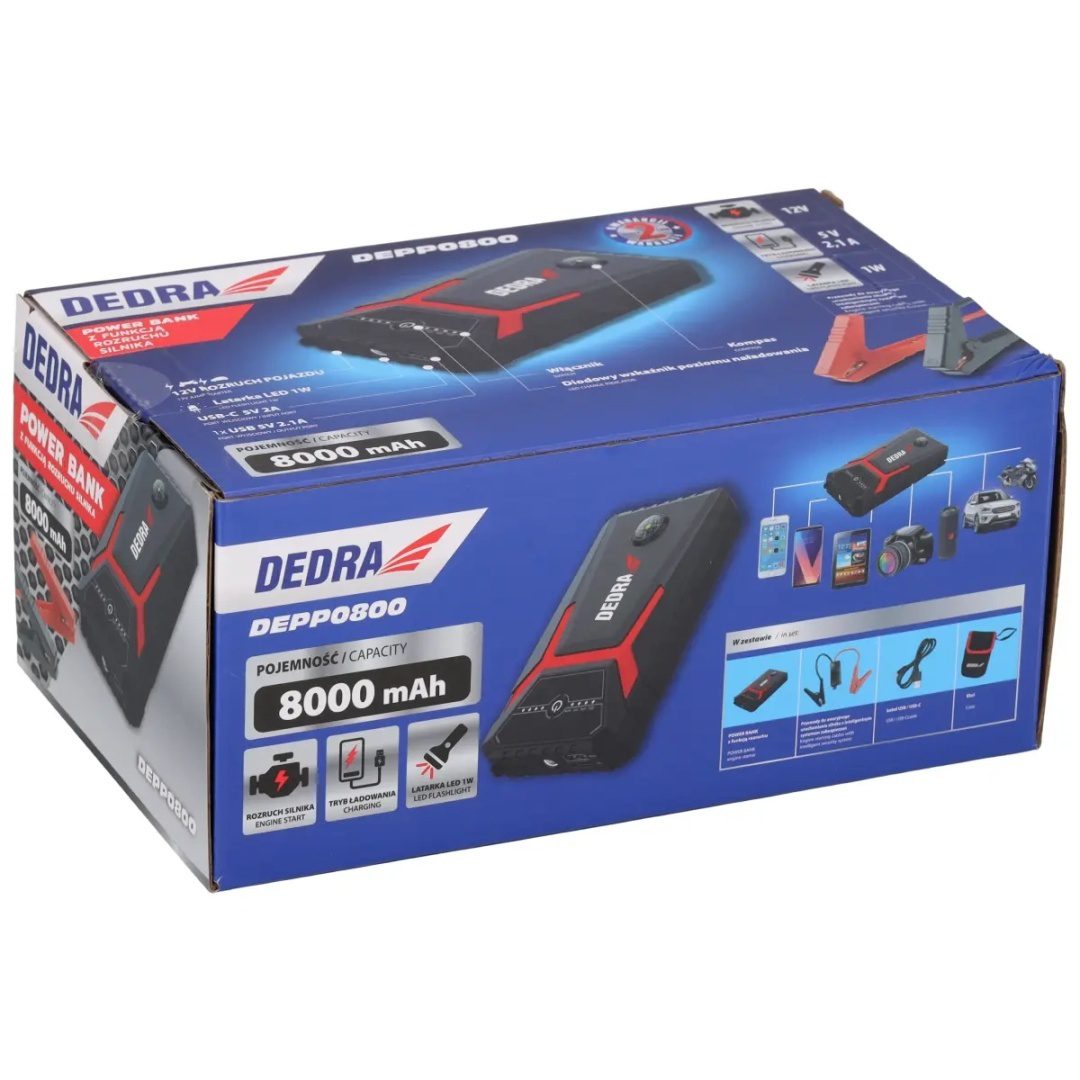 POWER-BANK Z FUNKCJĄ ROZRUCHU SILNIKA DEDRA 8000 mAh 1200 A 12 V Li-Ion - DEPP0800 - obrazek 10