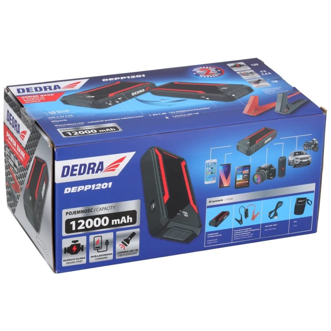 POWER-BANK Z FUNKCJĄ ROZRUCHU SILNIKA DEDRA 12000 mAh 1800 A 12 V Li-Ion - DEPP1201 - obrazek 6