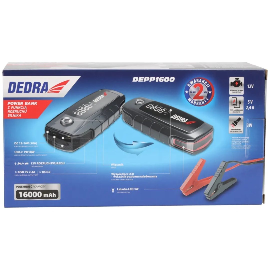 POWER-BANK Z FUNKCJĄ ROZRUCHU SILNIKA DEDRA 16000 mAh 1600 A 12 V Li-Ion - DEPP1600 - obrazek 14