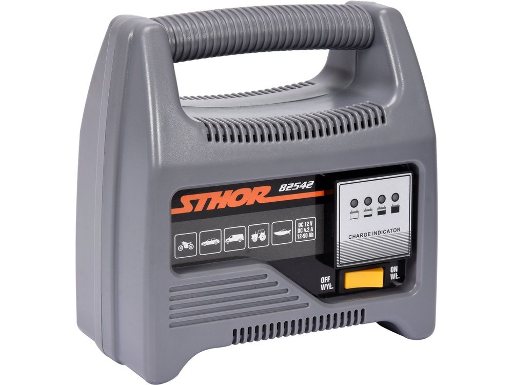 PROSTOWNIK STHOR 12V 6A 90Ah Z LEDOWYM WSKAŹNIKIEM NAŁADOWANIA - 82542
