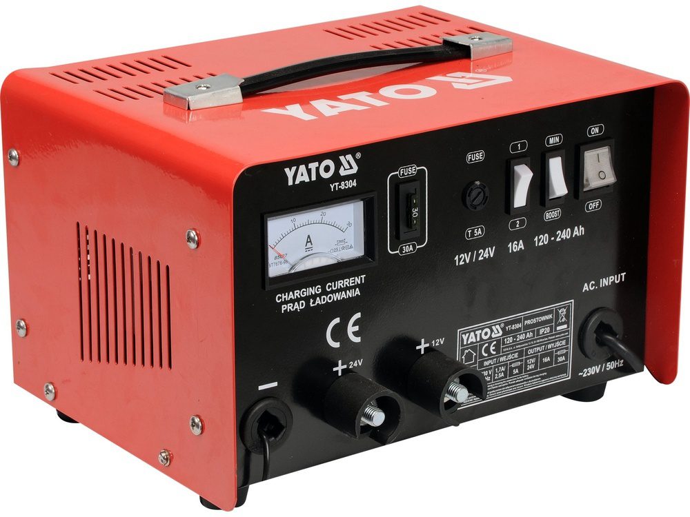 PROSTOWNIK YATO 12/24V 16A 240 AH ZE WSPOMAGANIEM ŁADOWANIA 20A - YT-8304