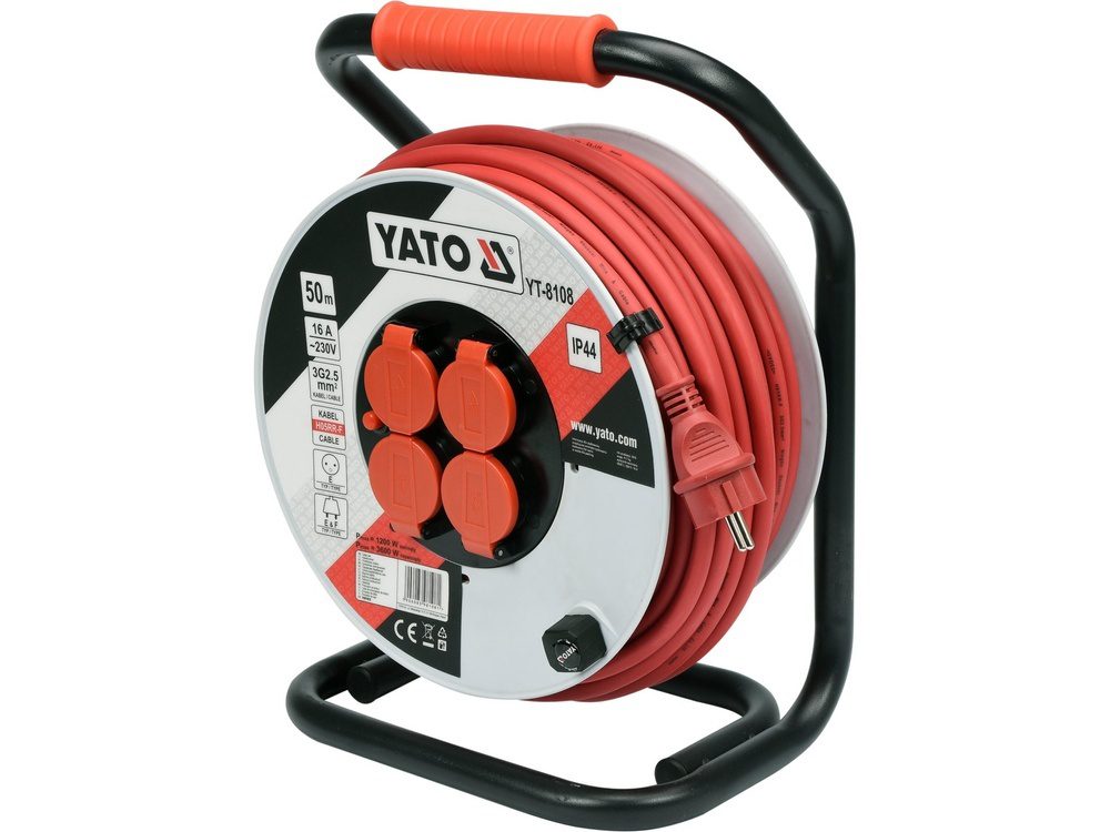 PRZEDŁUŻACZ NA BĘBNIE YATO 3 × 2,5 mm² - 40 m - 4 GNIAZDA IP44, ZABEZPIECZENIE TERMICZNE - YT-8107 - obrazek 4