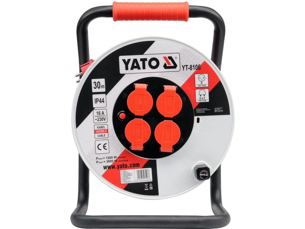 PRZEDŁUŻACZ NA BĘBNIE YATO 3 × 2,5 mm² - 50 m - 4 GNIAZDA IP44, ZABEZPIECZENIE TERMICZNE - YT-8108 - obrazek 2