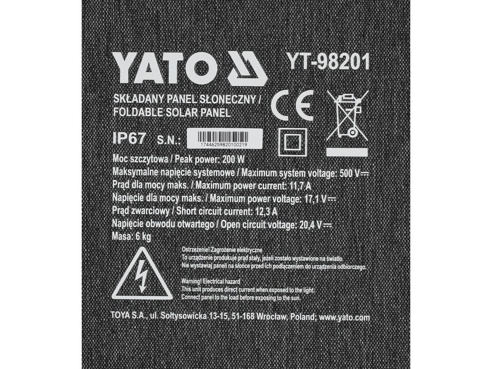 SKŁADANY PANEL SŁONECZNY SOLARNY YATO 200W 4W1 - YT-98201 - obrazek 7