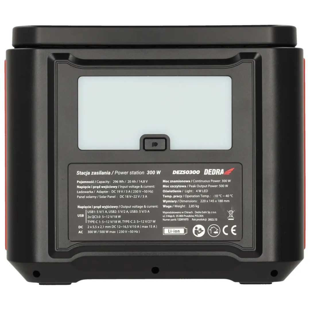 STACJA ZASILANIA DEDRA 296 Wh 300 W 500 W Li-Ion - DEZS0300 - obrazek 6