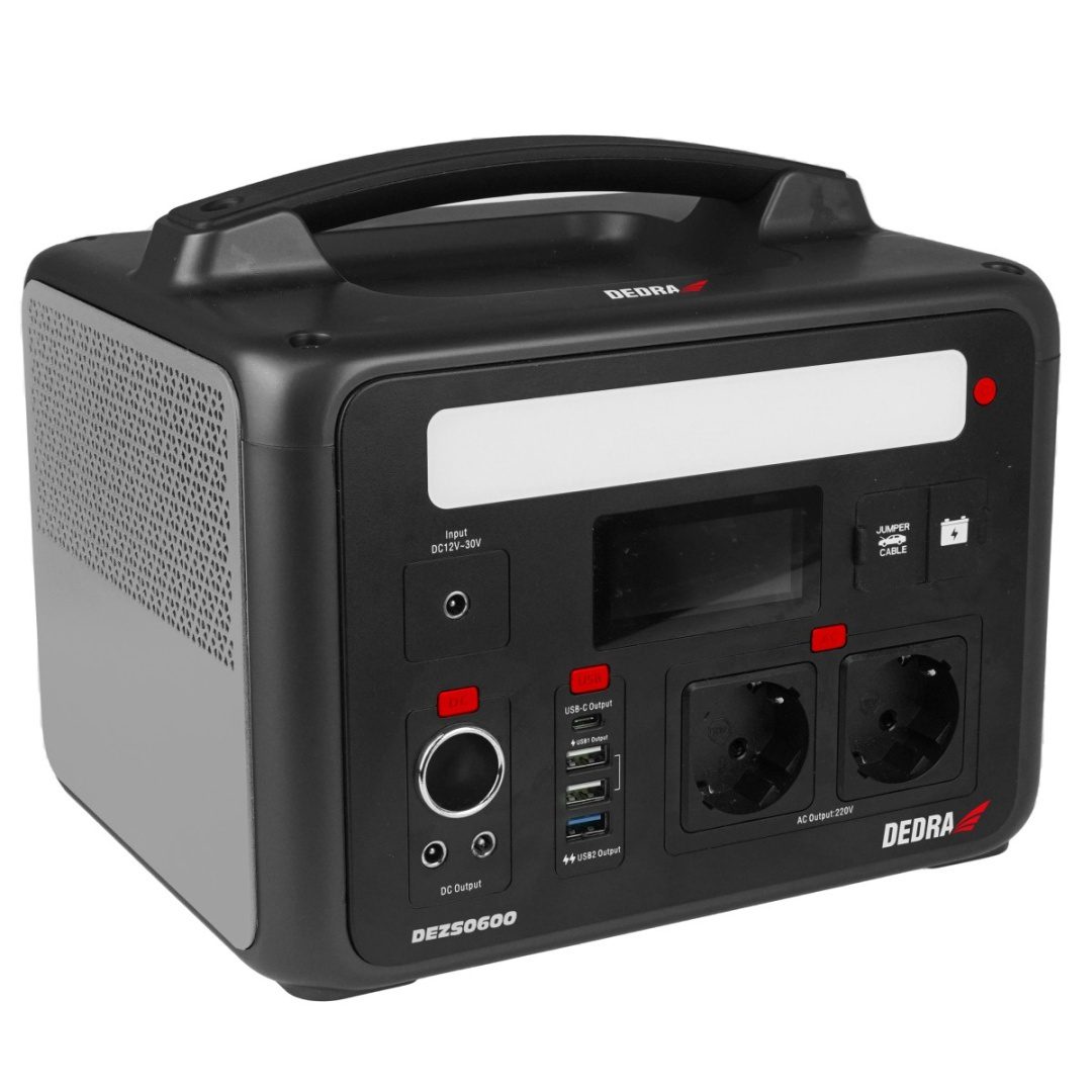 STACJA ZASILANIA DEDRA 600 W 640 Wh LiFePO₄ Z FUNKCJĄ ROZRUCHU 12 V - DEZS0600