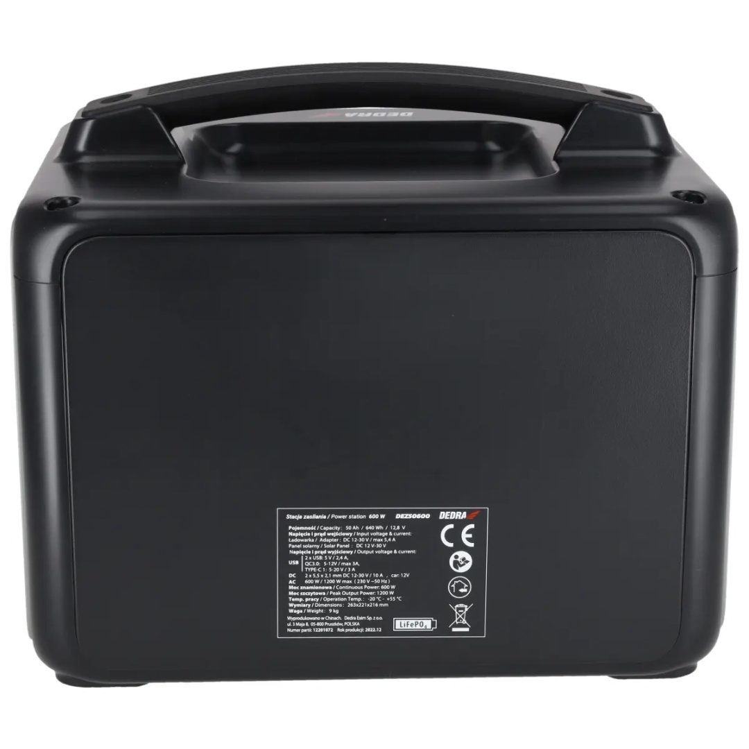 STACJA ZASILANIA DEDRA 600 W 640 Wh LiFePO₄ Z FUNKCJĄ ROZRUCHU 12 V - DEZS0600 - obrazek 6