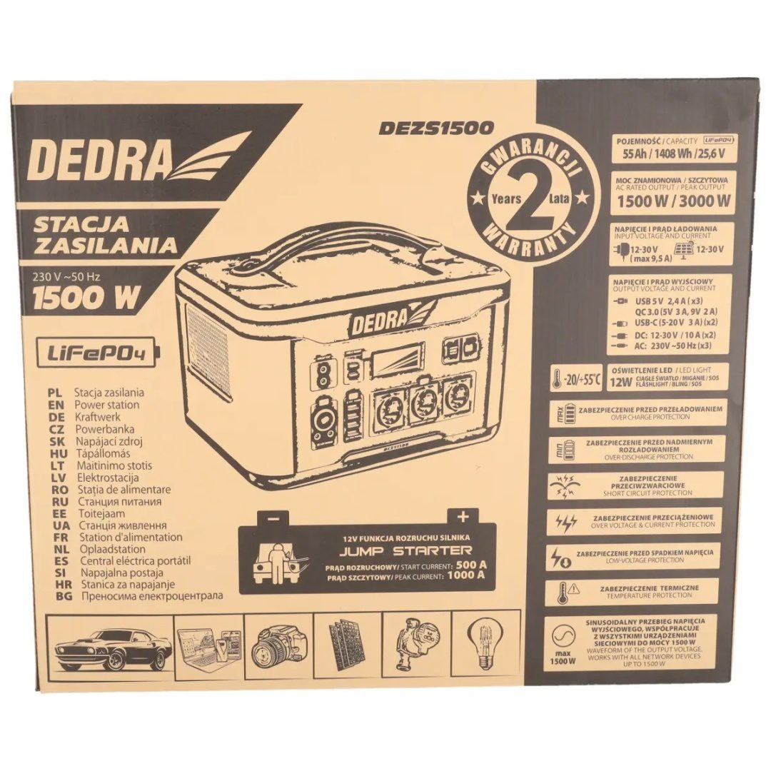 STACJA ZASILANIA DEDRA 1500 W 1408 Wh LiFePO₄ Z FUNKCJĄ ROZRUCHU 12 V - DEZS1500 - obrazek 9