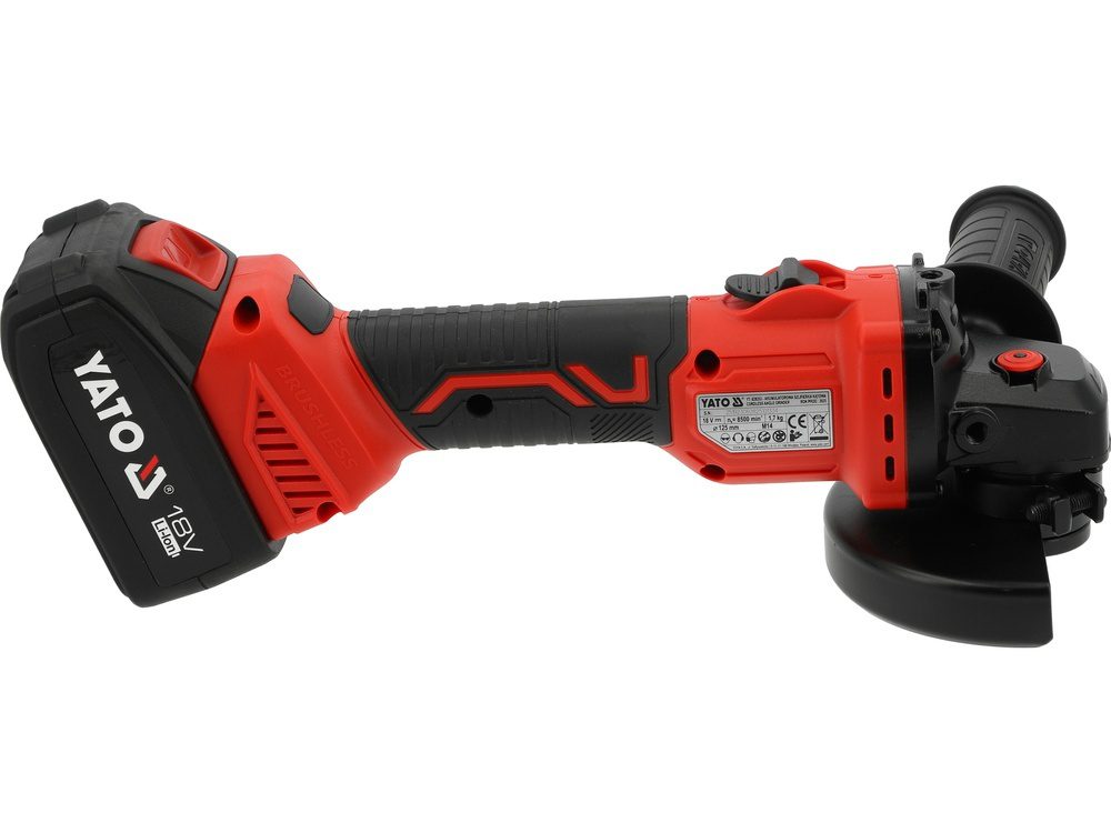 SZLIFIERKA KĄTOWA AKUMULATOROWA YATO BEZSZCZOTKOWA 18V 125 MM – 1 x AKUMULATOR 4 AH + ŁADOWARKA - YT-828251 - obrazek 3