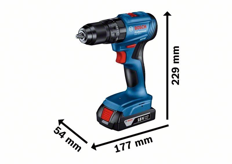 WIERTARKO-WKRĘTARKA AKUMULATOROWA UDAROWA BOSCH GSB 185-LI 18 V 50 Nm BRUSHLESS 2×2.0 Ah Li-Ion – WALIZKA - obrazek 2