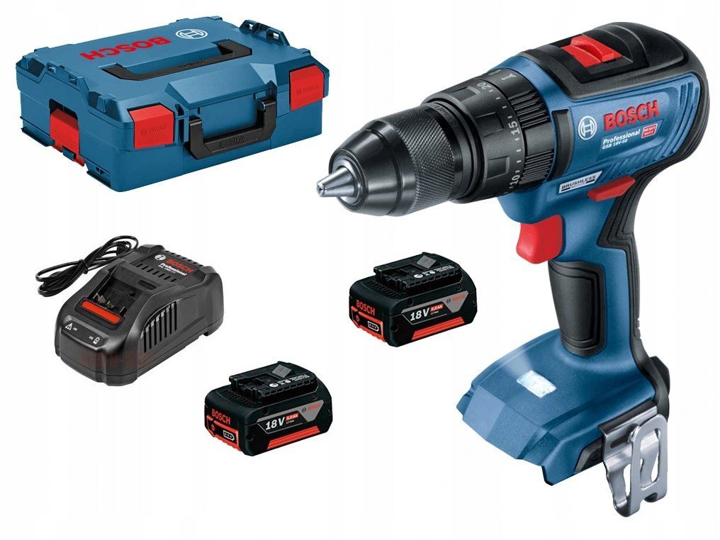 WIERTARKO-WKRĘTARKA AKUMULATOROWA UDAROWA BOSCH GSB 18V-50 18 V 50 Nm BRUSHLESS 2×5.0 Ah Li-Ion – L-BOXX 136