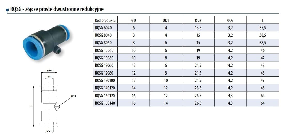 ZŁĄCZKA WTYKOWA PROSTA DWUSTRONNA REDUKCYJNA RQS 10 MM – 6 MM, TEKALAN - RQSG 10060 - obrazek 2